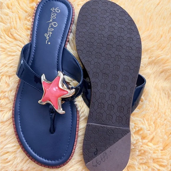 Lilly Pulitzer Navy Sandals with Coral Starfish - Picture 4 of 5